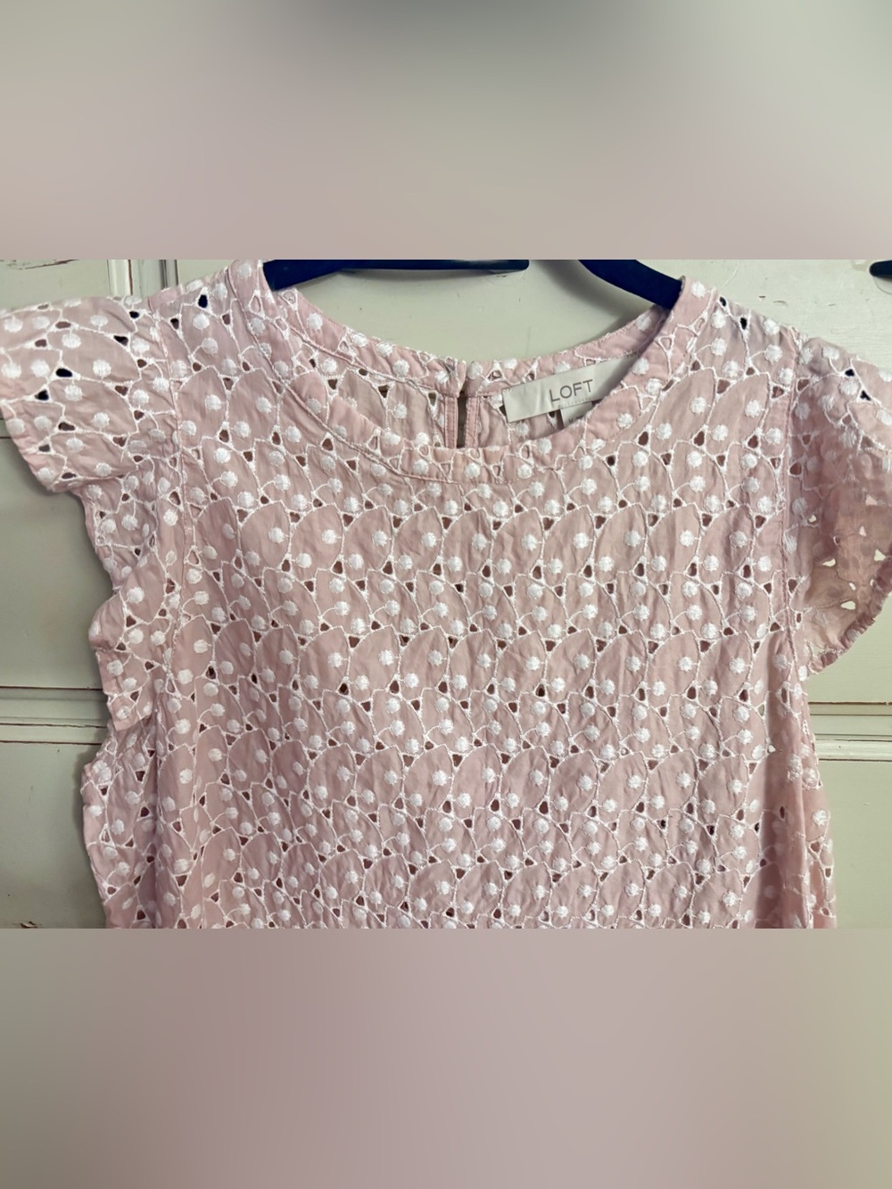 LOFT Blush Pink Eyelet Flutter-Sleeve Top - Picture 2 of 4